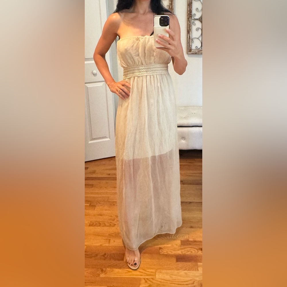 Elegant Cream Strapless Maxi Dress